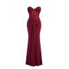 Elegant Party Dress Off the Shoulder Sash Solid Color Bodycon Maxi Evening Gown - Rouge Vineux M | US 6