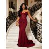 Elegant Party Dress Off the Shoulder Sash Solid Color Bodycon Maxi Evening Gown - Rouge Vineux M | US 6