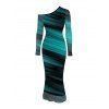 Elegant Dress Ombre Striped Print Mesh Skew Neck Long Sleeve Bodycon Dress - Noir XL | US 12