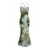 Vintage Party Dress Ink Painting Tie Dye Print Crisscross Mermaid Bodycon Dress - Vert Armée M | US 6