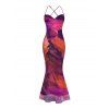 Vintage Party Dress Ink Painting Tie Dye Print Crisscross Mermaid Bodycon Dress - Concorde XXL | US 14