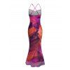 Vintage Party Dress Ink Painting Tie Dye Print Crisscross Mermaid Bodycon Dress - Concorde XXL | US 14