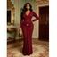 Elegant Cocktail Dress Solid Color Plunging Neck Metal Decor Long Sleeve Bodycon Dress - Rouge Vineux L | US 8-10
