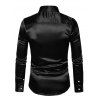 Men's Party Dress Shiny Solid Color Long Sleeve Button Up Satin Shirt - Noir M