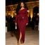 Elegant Dress Irregular Neckline Solid Color Knit Texture Metal Ring Long Sleeve Maxi Slit Dress - Rouge Vineux M | US 6