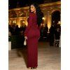 Elegant Dress Irregular Neckline Solid Color Knit Texture Metal Ring Long Sleeve Maxi Slit Dress - Rouge Vineux M | US 6