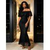 Elegant Dress Solid Color Flounce Off the Shoulder Lace Panel Bodycon Maxi Dress - Noir XXL | US 14