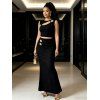 Daily Women Outfit Solid Color Cut Out Floral Decor Cropped Tank Top and Bodycon Long Skirt Set - Noir M | US 6