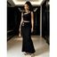 Daily Women Outfit Solid Color Cut Out Floral Decor Cropped Tank Top and Bodycon Long Skirt Set - Noir M | US 6