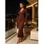 Elegant Dress Solid Color Surplice Metal Ring Plunging Neck Long Sleeve Bodycon Dress - CARAMEL COLOR S | US 4