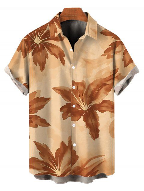 Men's Hawaiian Vacation Shirt Lily Floral Print Button Up Shirt