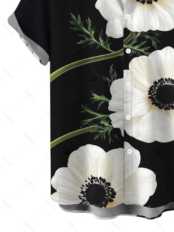 Men's Casual Shirt Vintage Floral Print Button Up Shirt - Noir M