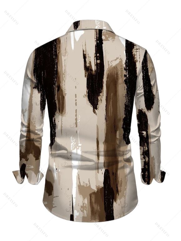 Men's Winter Shirt Art Graffiti Ink Wash Print Button Up Long Sleeve Shirt - Brun M