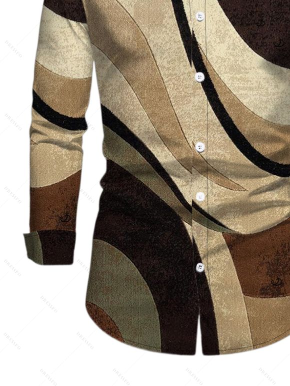 Men's Vintage Shirt Colorblock Geometric Diagonal Stripe Print Button Up Long Sleeve Shirt - Brun M