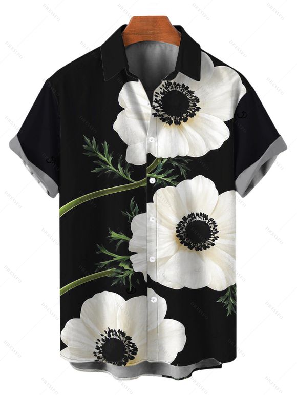 Vintage Couple Outfit Floral Print Mesh Panel Bodycon Maxi Dress and Short Sleeve Shirt Set - Noir S | US 4