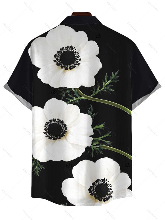 Vintage Couple Outfit Floral Print Mesh Panel Bodycon Maxi Dress and Short Sleeve Shirt Set - Noir S | US 4