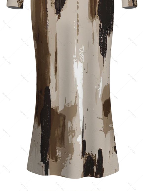 Winter Couple Outfit Art Graffiti Ink Wash Print Scoop Neck Bodycon Dress and Long Sleeve Shirt Set - Brun S | US 4