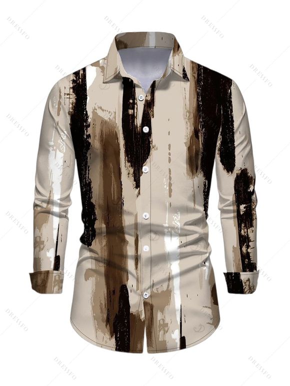 Winter Couple Outfit Art Graffiti Ink Wash Print Scoop Neck Bodycon Dress and Long Sleeve Shirt Set - Brun S | US 4
