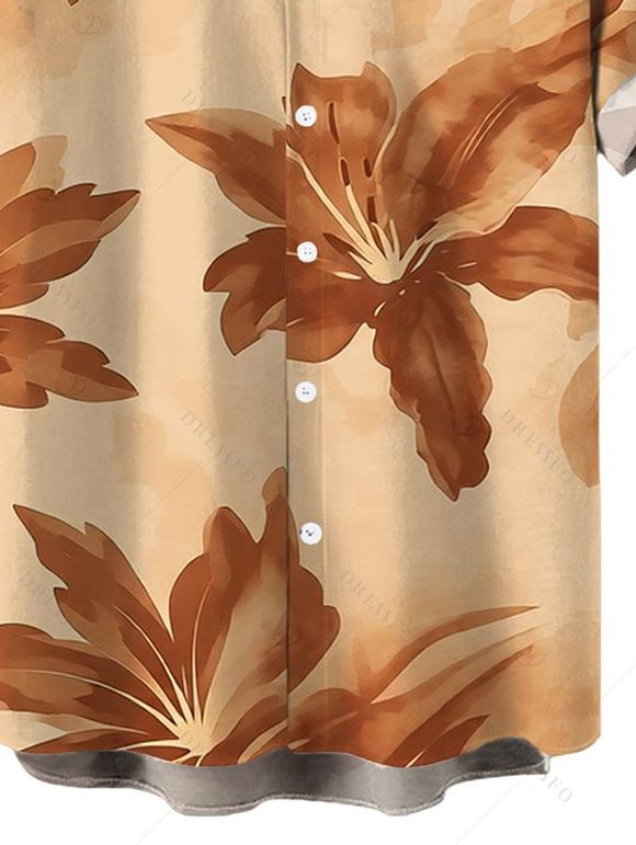 Men's Hawaiian Vacation Shirt Lily Floral Print Button Up Shirt - café lumière 5XL