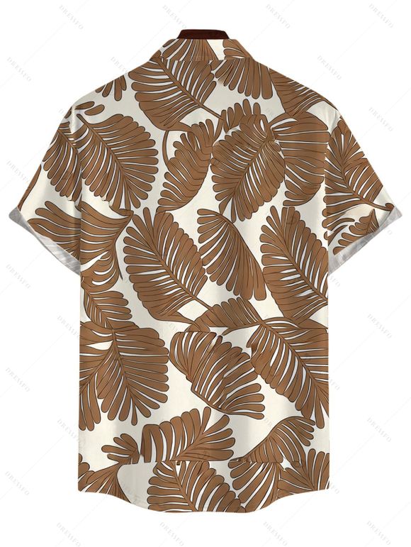 Men's Beach Vacation Shirt Tropical Palm Leaf Print Button Up Shirt - café M