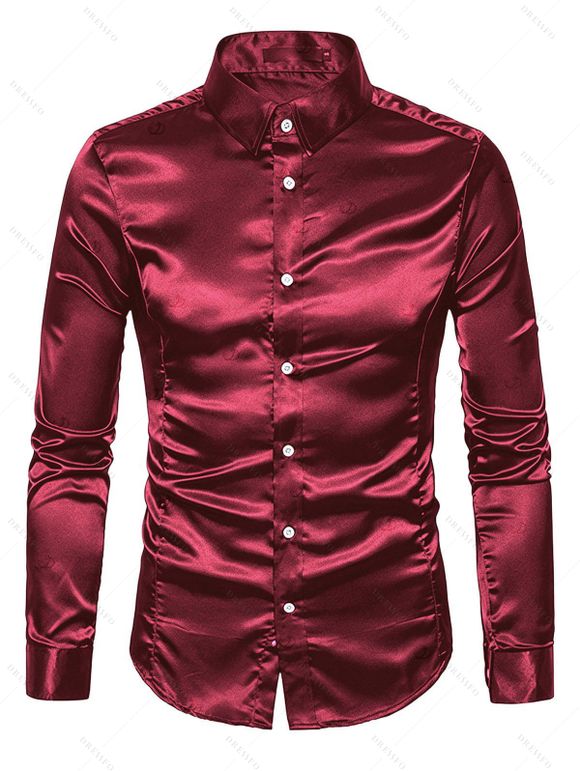 Cocktail Couple Outfit Solid Color Plunging Neck Metal Decor Bodycon Dress and Long Sleeve Shirt Set - Rouge Vineux S | US 4
