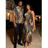 Vacation Couple Outfit Mixed Leopard Tiger Patchwork Print Bodycon Mermaid Maxi Dress and Shirt Set - Brun S | US 4