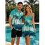 Vacation Style Coconut Printed Strapless Dress with Mens Short Sleeve Shirt and Mens Beach Pants Three Piece Set - Vert clair S | US 4