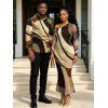 Vintage Couple Outfit Colorblock Geometric Diagonal Stripe Print Skew Neck Mesh Bodycon Dress and Long Sleeve Shirt Set - Brun S | US 4