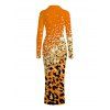 Winter Couple Outfit Ombre Leopard Sequin Print Ruched Turn Down Collar Button Up Bodycon Shirt Dress and Long Sleeve Shirt Set - Orange Foncé S | US 4