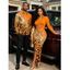 Winter Couple Outfit Ombre Leopard Sequin Print Ruched Turn Down Collar Button Up Bodycon Shirt Dress and Long Sleeve Shirt Set - Turquoise S | US 4
