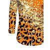 Winter Couple Outfit Ombre Leopard Sequin Print Ruched Turn Down Collar Button Up Bodycon Shirt Dress and Long Sleeve Shirt Set - Orange Foncé S | US 4