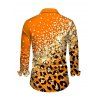 Winter Couple Outfit Ombre Leopard Sequin Print Ruched Turn Down Collar Button Up Bodycon Shirt Dress and Long Sleeve Shirt Set - Orange Foncé S | US 4