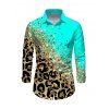 Winter Couple Outfit Ombre Leopard Sequin Print Ruched Turn Down Collar Button Up Bodycon Shirt Dress and Long Sleeve Shirt Set - Turquoise S | US 4