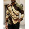 Men's Vintage Shirt Colorblock Geometric Diagonal Stripe Print Button Up Long Sleeve Shirt - Brun M