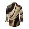 Men's Vintage Shirt Colorblock Geometric Diagonal Stripe Print Button Up Long Sleeve Shirt - Brun M