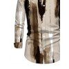 Men's Winter Shirt Art Graffiti Ink Wash Print Button Up Long Sleeve Shirt - Brun S