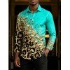 Men's Winter Shirt Ombre Leopard Sequin Print Button Up Long Sleeve Shirt - Turquoise M