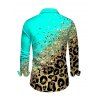 Men's Winter Shirt Ombre Leopard Sequin Print Button Up Long Sleeve Shirt - Turquoise M