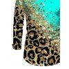 Men's Winter Shirt Ombre Leopard Sequin Print Button Up Long Sleeve Shirt - Turquoise 5XL