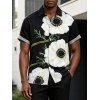 Men's Casual Shirt Vintage Floral Print Button Up Shirt - Noir M