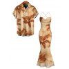 Hawaiian Vacation Couple Outfit Lily Floral Print Crisscross Ruched Mesh Bodycon Dress and Short Sleeve Shirt Set - café lumière S | US 4