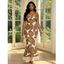 Beach Vacation Dress Tropical Palm Leaf Print Crisscross Ruched Mesh Bodycon Dress - café S | US 4