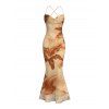 Hawaiian Vacation Dress Lily Floral Print Crisscross Ruched Mesh Bodycon Dress - café lumière XXL | US 14