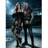 Gothic Halloween Couple Outfit Rose Floral Bat Skulls Print Ruffle Off the Shoulder Handkerchief Dress and Shirt Set - Noir S | US 4