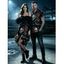 Gothic Halloween Couple Outfit Rose Floral Bat Skulls Print Ruffle Off the Shoulder Handkerchief Dress and Shirt Set - Noir S | US 4