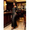 Party Couple Outfit Lace Off Shoulder Long Sleeve Slim Fit Maxi Dress and Long Sleeve Satin Shirt Set - Noir S | US 4