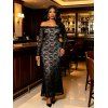 Party Couple Outfit Lace Off Shoulder Long Sleeve Slim Fit Maxi Dress and Long Sleeve Satin Shirt Set - Noir S | US 4