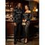 Party Couple Outfit Lace Off Shoulder Long Sleeve Slim Fit Maxi Dress and Long Sleeve Satin Shirt Set - Noir S | US 4