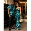 Hawaiian Vacation Couple Outfit Lily Floral Print Crisscross Ruched Mesh Bodycon Dress and Short Sleeve Shirt Set - Turquoise Foncée S | US 4