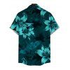 Hawaiian Vacation Couple Outfit Lily Floral Print Crisscross Ruched Mesh Bodycon Dress and Short Sleeve Shirt Set - Turquoise Foncée S | US 4